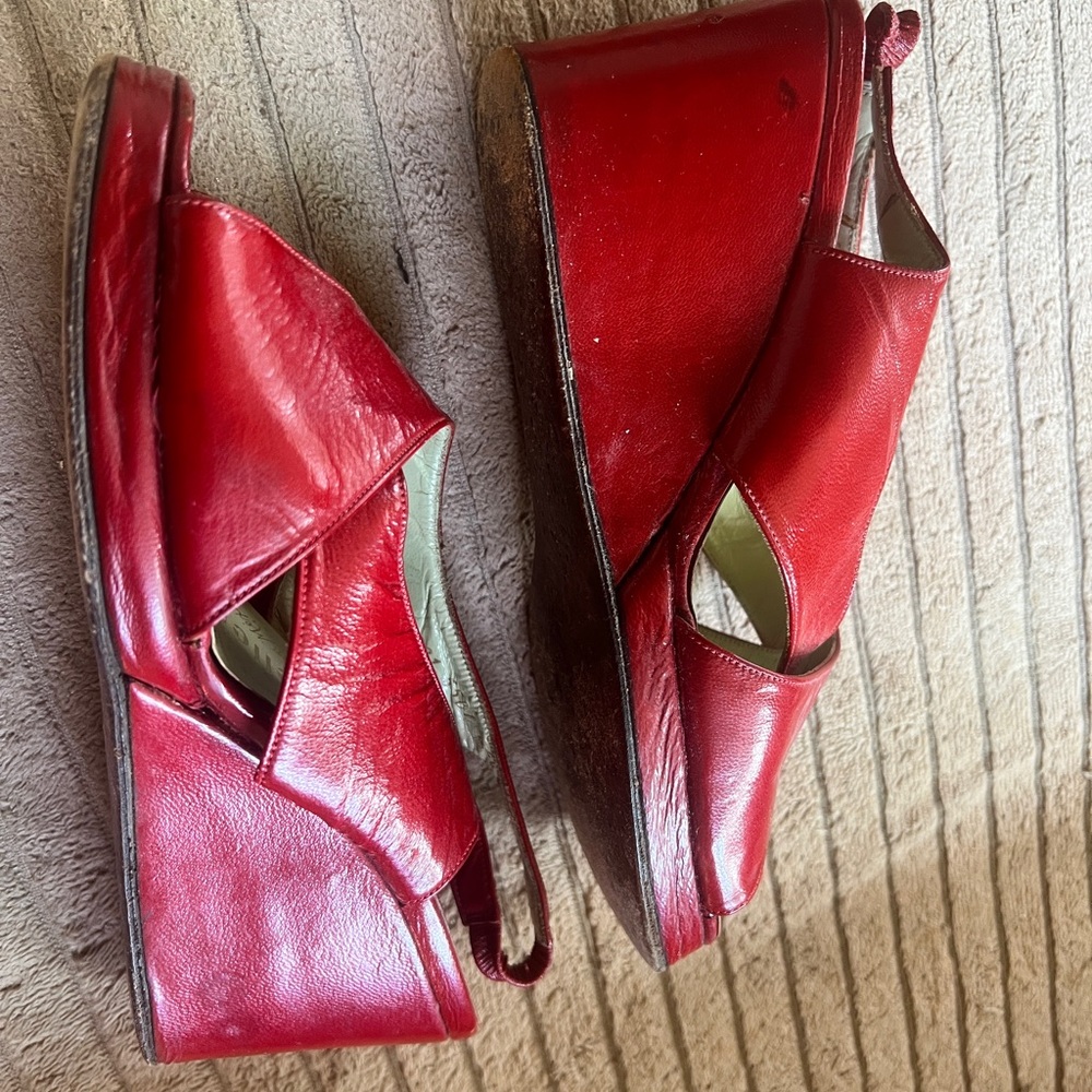 Andrew GELLER Red Leather Wedge Sandals shoes size 5 1/2